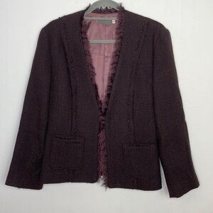 𝅺IRIS eggplant tweed fringe blazer